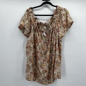 Baltic Born Top Womens 3XL Floral Boho Ruffle Peasant Tunic Lightweight Rayon